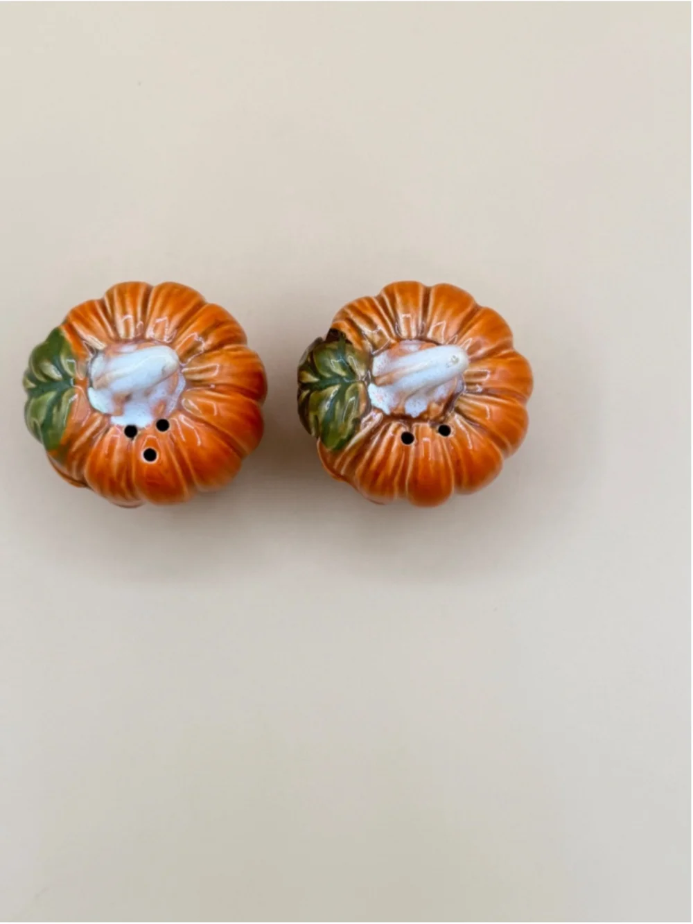 1970s Vintage Ceramic Pumpkin Salt & Pepper Shakers Fall Thanksgiving Decor